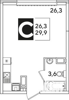 Студия квартира, вторичка, 30м2, 11/16 этаж