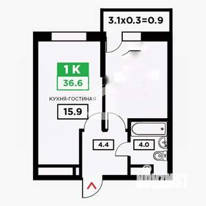 1-к квартира, вторичка, 37м2, 16/24 этаж