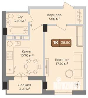 1-к квартира, вторичка, 39м2, 6/9 этаж