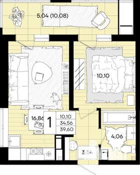 1-к квартира, вторичка, 40м2, 4/18 этаж