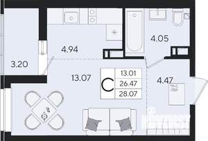 Студия квартира, вторичка, 28м2, 4/8 этаж