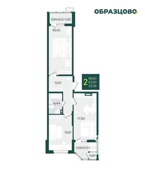 2-к квартира, вторичка, 69м2, 4/21 этаж