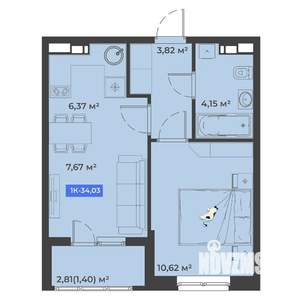 1-к квартира, строящийся дом, 34м2, 1/5 этаж