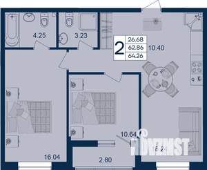 2-к квартира, вторичка, 64м2, 2/18 этаж