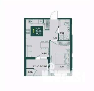 1-к квартира, вторичка, 38м2, 8/18 этаж