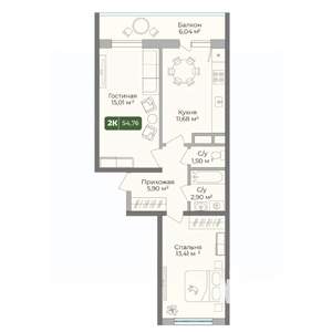 2-к квартира, вторичка, 55м2, 4/10 этаж