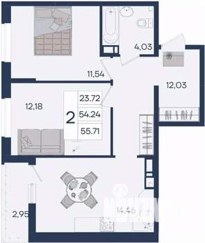 2-к квартира, вторичка, 56м2, 6/18 этаж