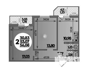 2-к квартира, вторичка, 56м2, 12/16 этаж