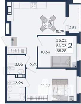 2-к квартира, вторичка, 55м2, 9/18 этаж