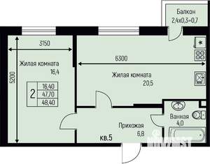 1-к квартира, строящийся дом, 48м2, 1/3 этаж