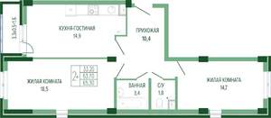 2-к квартира, вторичка, 67м2, 6/7 этаж