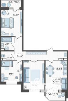 3-к квартира, строящийся дом, 81м2, 16/23 этаж