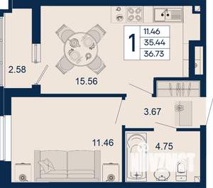 1-к квартира, вторичка, 37м2, 2/18 этаж