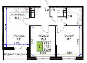 2-к квартира, вторичка, 52м2, 4/17 этаж