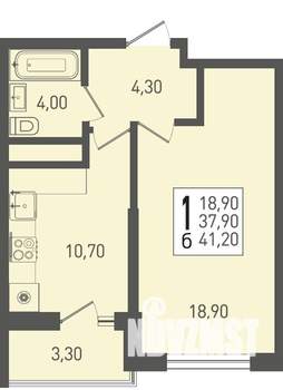 1-к квартира, строящийся дом, 41м2, 3/22 этаж