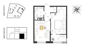 1-к квартира, вторичка, 39м2, 6/9 этаж
