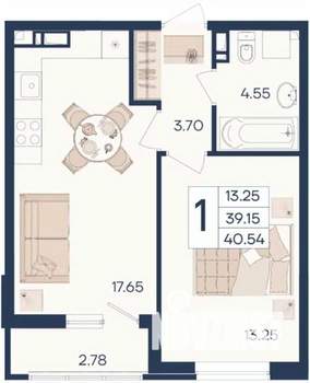 1-к квартира, вторичка, 41м2, 5/18 этаж