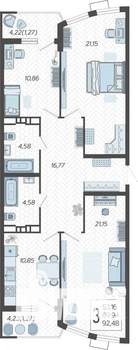 3-к квартира, вторичка, 92м2, 7/21 этаж