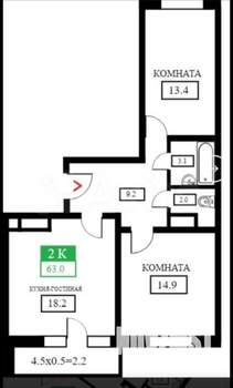 2-к квартира, вторичка, 63м2, 22/25 этаж
