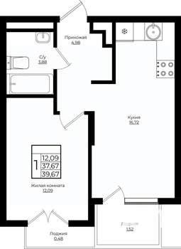 1-к квартира, вторичка, 40м2, 2/10 этаж