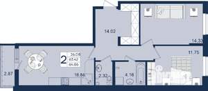 2-к квартира, вторичка, 65м2, 2/18 этаж