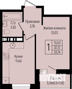 1-к квартира, вторичка, 34м2, 8/15 этаж