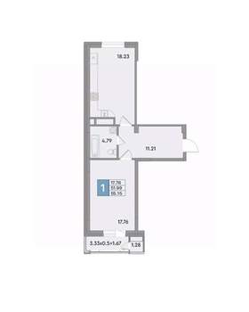 1-к квартира, вторичка, 55м2, 5/12 этаж
