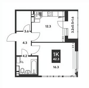 1-к квартира, вторичка, 42м2, 16/20 этаж