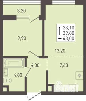 1-к квартира, вторичка, 43м2, 1/8 этаж