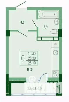 Студия квартира, вторичка, 25м2, 9/15 этаж