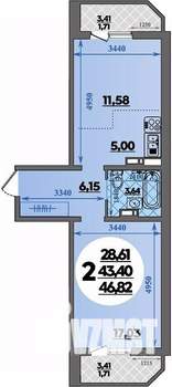 2-к квартира, строящийся дом, 47м2, 8/16 этаж