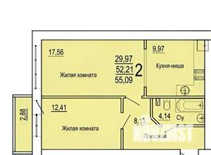 2-к квартира, вторичка, 55м2, 1/3 этаж