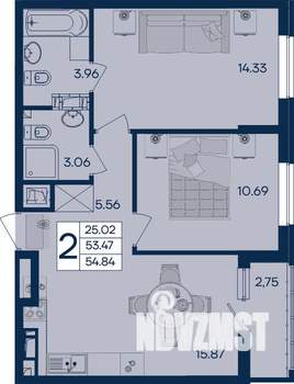 2-к квартира, вторичка, 55м2, 9/18 этаж