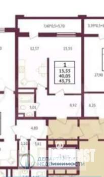 1-к квартира, вторичка, 45м2, 6/21 этаж