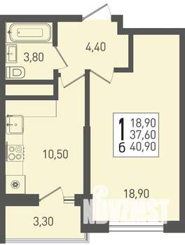1-к квартира, вторичка, 41м2, 12/22 этаж