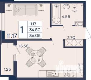 1-к квартира, вторичка, 36м2, 8/18 этаж