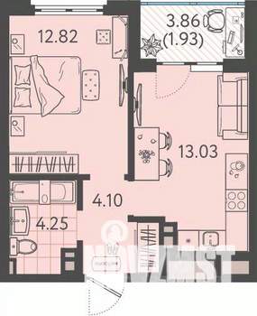 1-к квартира, вторичка, 35м2, 2/9 этаж