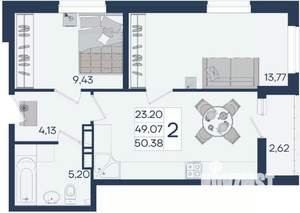 2-к квартира, вторичка, 50м2, 13/18 этаж