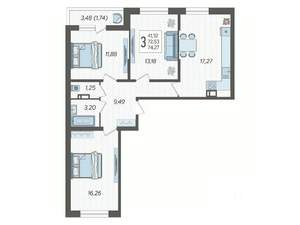 3-к квартира, вторичка, 74м2, 15/19 этаж