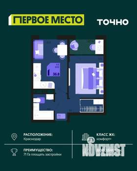 1-к квартира, вторичка, 35м2, 17/18 этаж
