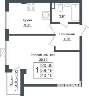 1-к квартира, вторичка, 40м2, 1/7 этаж
