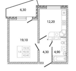 1-к квартира, вторичка, 41м2, 10/17 этаж