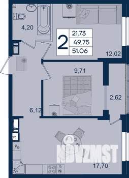 2-к квартира, вторичка, 51м2, 4/18 этаж