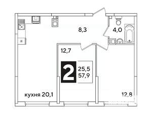 2-к квартира, вторичка, 58м2, 8/16 этаж