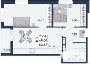 2-к квартира, вторичка, 50м2, 4/18 этаж