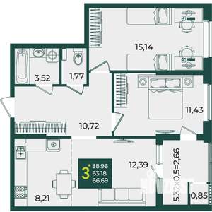 3-к квартира, вторичка, 67м2, 2/18 этаж