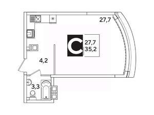 Студия квартира, вторичка, 35м2, 4/16 этаж