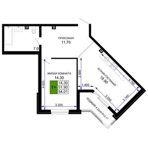 1-к квартира, вторичка, 54м2, 1/12 этаж