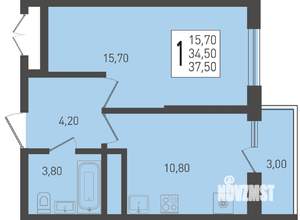 1-к квартира, строящийся дом, 38м2, 16/24 этаж