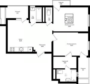 2-к квартира, вторичка, 65м2, 8/9 этаж